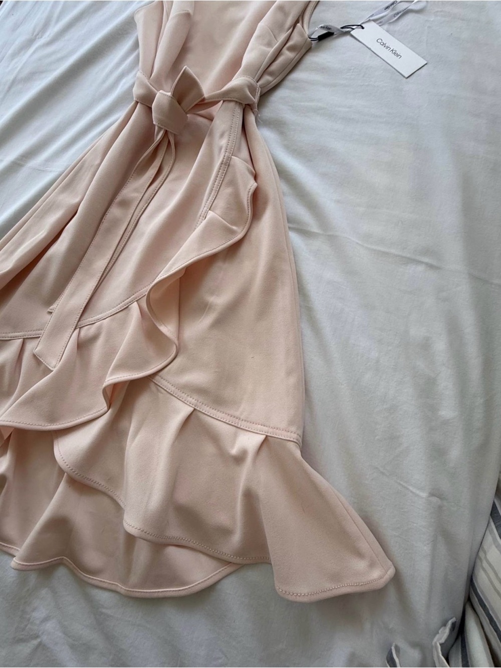 Calvin Klein Pale Blush High-Low Ruffle Wrap Dress - Picture 2 of 6